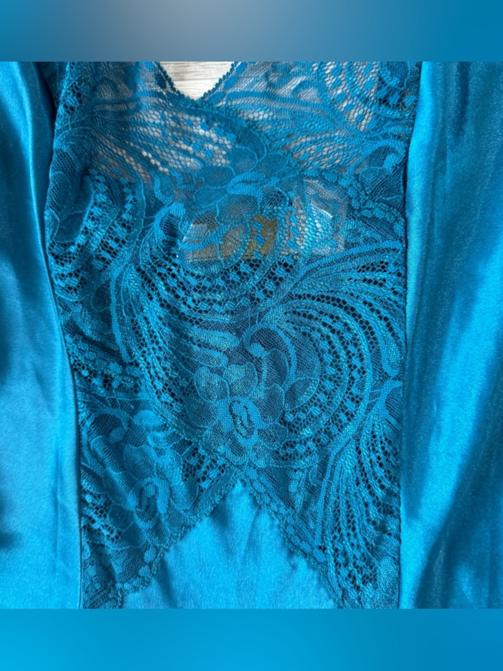 Gold Label Victorias Secret Blue Satin Nightgown Lace Slit, Sexy S3 - Picture 2 of 5